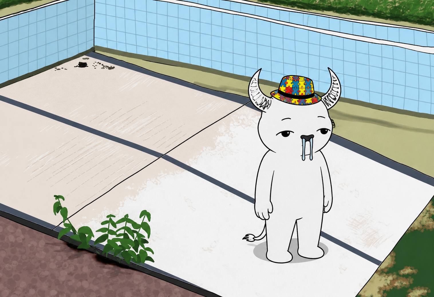 Bulltism standing on an empty court