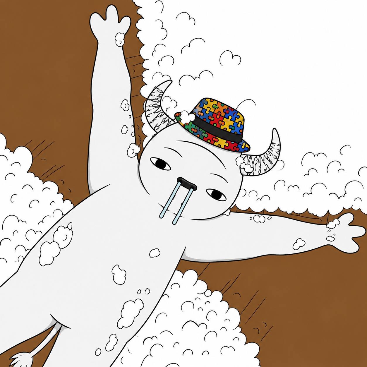 Bulltism falling through foam